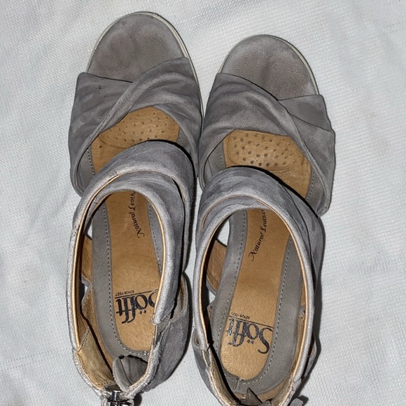 Sofft Gray Wedge Leather Suede Wo size 7 Back ankle zipper criss cross straps - Picture 9 of 12